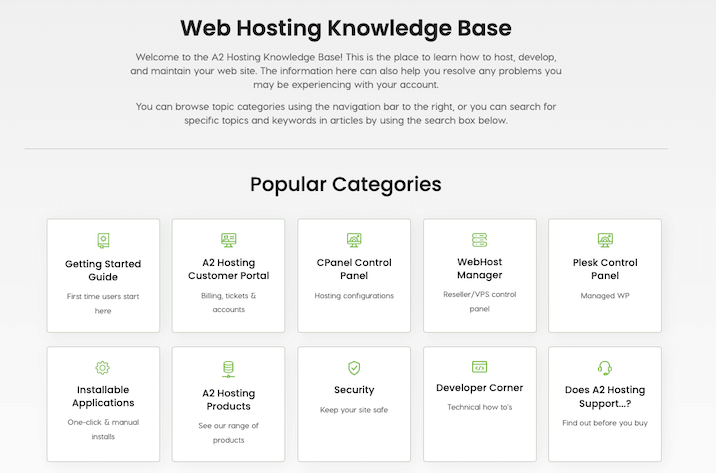 A screenshot from A2 hostings web hosting knowledge base.