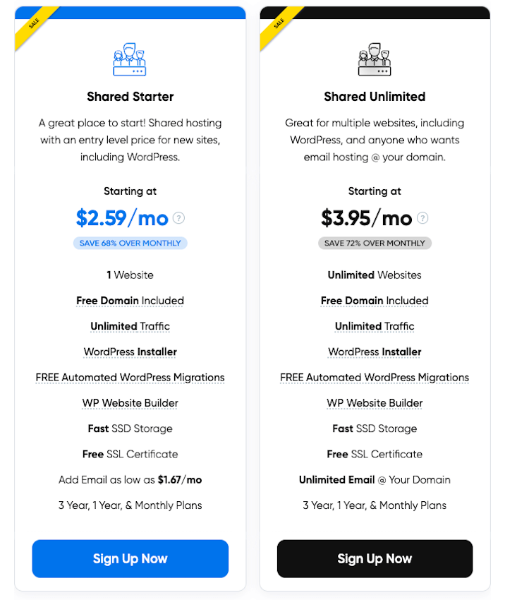 A screenshot from DreamHost website describing the two pricing plans for their shared hosting service.