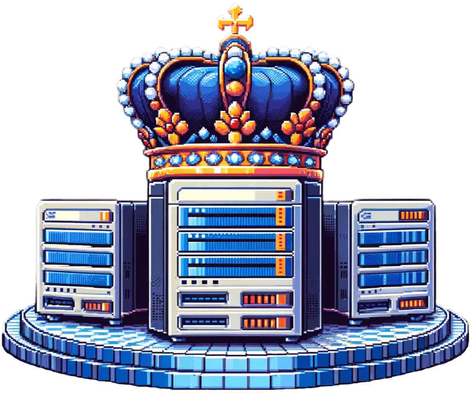 Illustration of a server wearing a crown with two smaller server either side